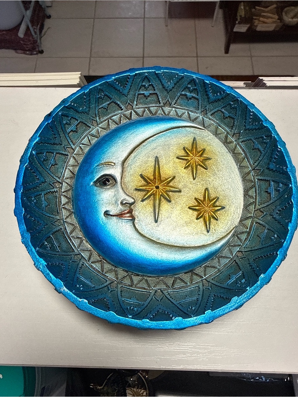 Blue & Gold Crescent Moon Wall Art Decorative Plate